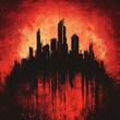 © Npicture - Dark silhouette of a city skyline against a red background