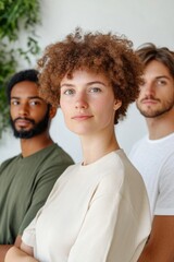 Poster - Effortless Team Synergy Casual Office Attire on Diverse Young Professionals in Natural Light - Inclusive Corporate Culture and Dynamic Workplace Branding