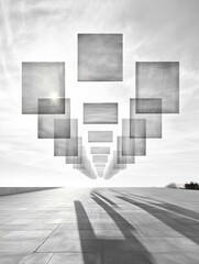 Aufkleber - Future-Forward Minimalism Geometric Glass Structures in Open Sky - Business Innovation and Modern Workspace Design for Tech-Savvy Brand Strategy Enhancement