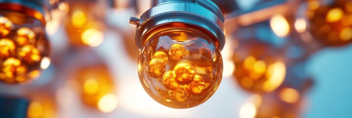 Poster - Futuristic Lab Setup Advanced Digital Microscopy with Illuminated Spherical Specimens - Cutting-Edge Scientific Imagery for Tech and Biotech Innovations
