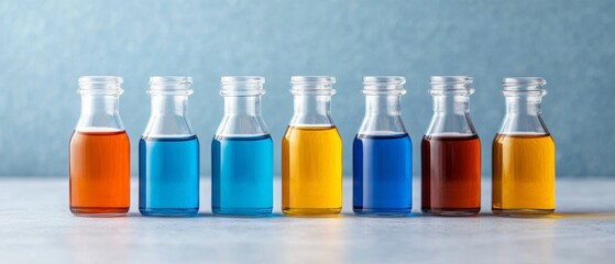 Leinwandbilder - Color Palette Vials Gradient Glass Bottles on Textured Surface - Premium Design Resource for Innovative Branding and Modern Marketing Aesthetics