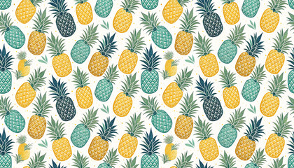 Pineapple icons fruit slices seamless pattern summer background