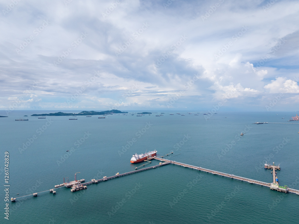 crude oil floating station in sea, bridge pipeline load unloading crude ...
