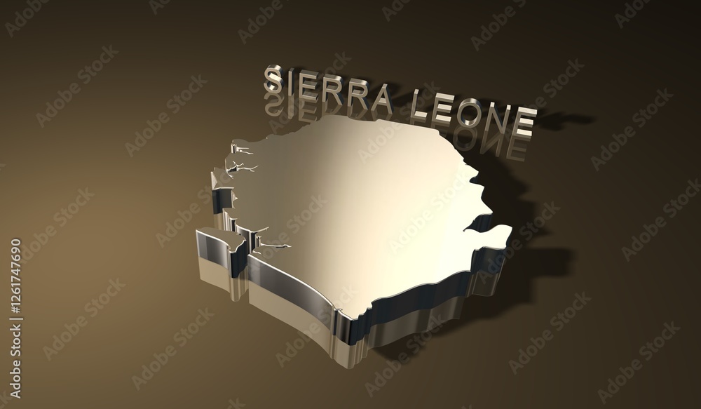Map of Sierra Leone the african country in 3D with golden theme for ...