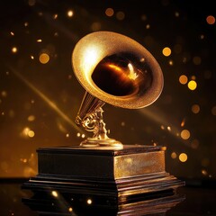 Golden Gramophone Award Glittering On Dark Background