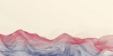 Wall Mural - abstract landscape illustration with curved lines in red and blue