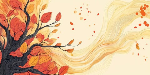 Wall Mural - watercolor painting of a tree in fall with falling leaves