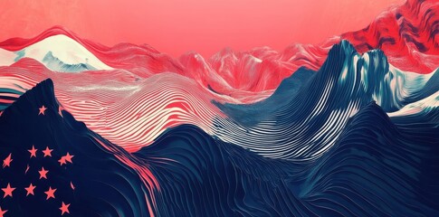 Wall Mural - abstract patriotic landscape with wavy lines and star details