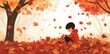 © Lavish - Boy sits among fallen leaves enjoying an autumn day