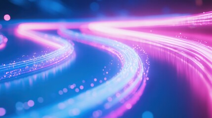 Wall Mural - hypnotic futuristic light curves in blue and pink on white background