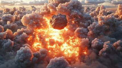 Wall Mural - asteroid impact on earth, dramatic explosion, dust clouds.