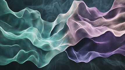 Canvas Print - Abstract Teal Purple Flowing Fabric Soft Light. AI Generated