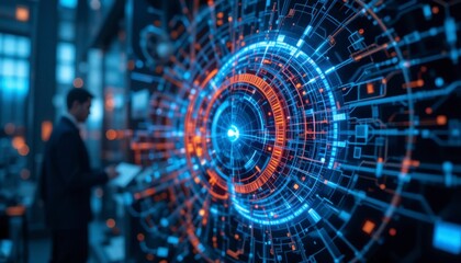 Innovative technology visualization modern office digital artwork abstract environment close-up view futuristic concept