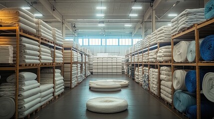 Aufkleber - A fashion factory warehouse full of fabrics.