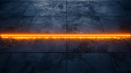 Wall Mural - Glowing orange line illuminates dark textured floor. AI Generated