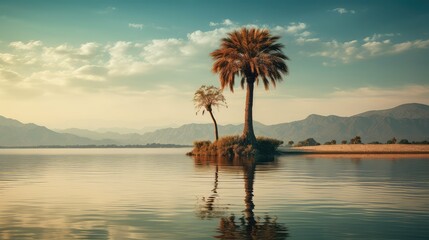 Wall Mural - tree palm trees lake