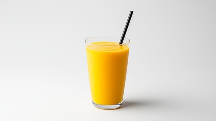 Wall Mural - Glass of freshly squeezed orange juice with straw, a refreshing summer beverage 