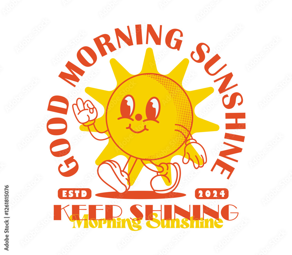 Keep shining with a vintage cartoon sun mascot. Vector illustration for ...