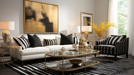 Wall Mural - elegant black white and gold stripe