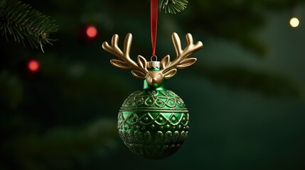 Wall Mural - antlers christmas ornament green