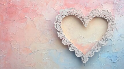 Wall Mural - Pastel Heart with Lace Detail on Textured Background