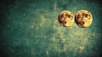 Wall Mural - Twin Moons Gleam Softly Against Dark Teal Sky. AI Generated