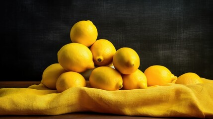 Wall Mural - lemons grunge black background