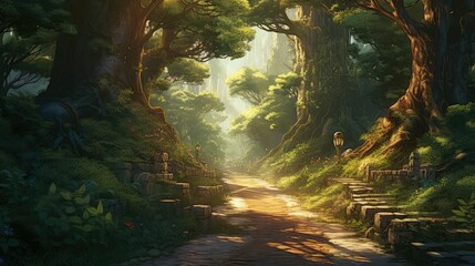 Wall Mural - forest city and road