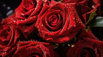 Wall Mural - dew red roses background