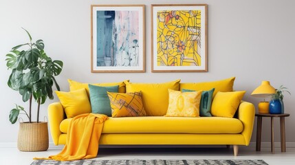 Wall Mural - modern couch with blank wall