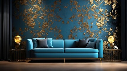 Wall Mural - patterns blue and gold design