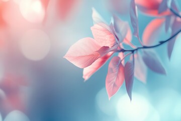 Leinwandbilder - Pink and Blue Leaves with Dew Drops in Soft Focus