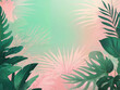 © rutchakon - Abstract glow Light pink and green background in soothing colors with tropical leaves, lines and shapes illustration