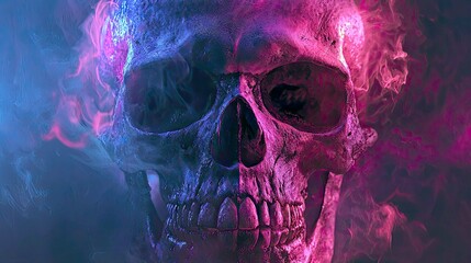 Wall Mural - mystical skull in neon smoke: a dark, moody, and ethereal digital art