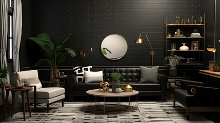 Wall Mural - room black subway tile