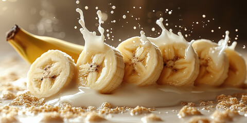 Wall Mural - of a banana slices and a milk splash vector