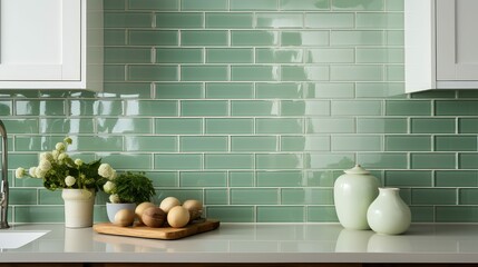 Poster - kitchen green subway tile