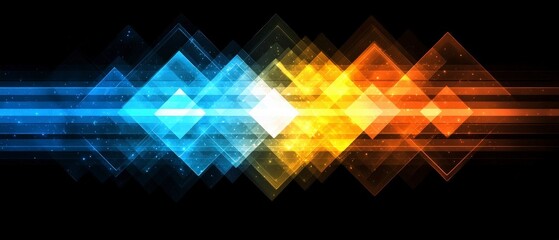 Wall Mural - Abstract Geometric Diamond Pattern with Blue and Orange Glowing Light Streaks