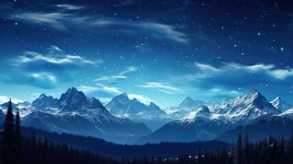 Canvas Print - landscape blue starry sky