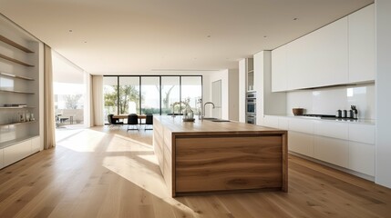 Wall Mural - contemporary wood floor white walls