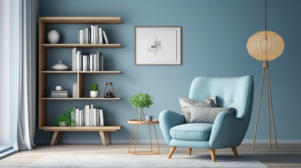 Wall Mural - cozy blue living room and carpet