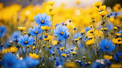 Poster - field blue and gold flowers