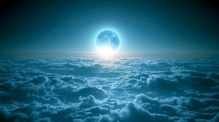 Wall Mural - enthralling celestial landscape: a dreamy night sky with a full blue moon above serene clouds