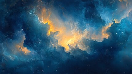 Wall Mural - Stunning cosmic nebula swirls brilliantly in deep blue and fiery orange hues. AI Generated