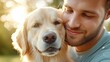 © maesarin - A Loving Pet Owner Gently Brushing Their Golden Retriever with a Warm Caring Expression on Their Face   Capturing the Heartwarming Bond Between Human and Canine Companion
