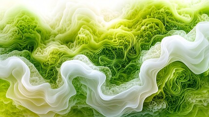 Wall Mural - Abstract Green White Waves Flowing Softly. AI Generated