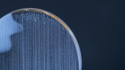 Canvas Print - Close-Up of a Transparent Glass Sphere with Vertical Lines and Dotted Texture Against a Dark Background