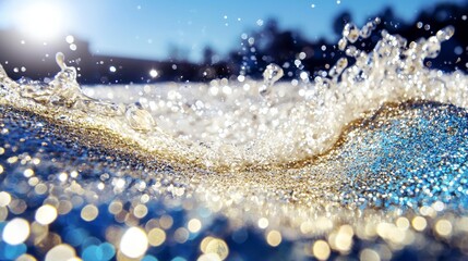 Canvas Print - Close-Up of Sparkling Water Splash with Sunlight and Bokeh