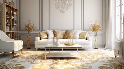 Wall Mural - elegance gold white pattern