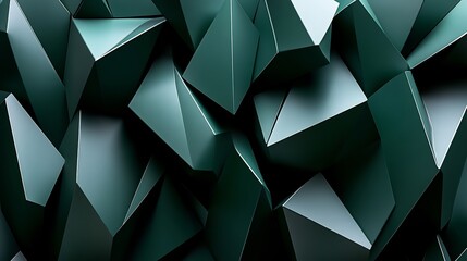 Wall Mural - Dark Green Abstract Geometric Shapes Intricate 3D Render. AI Generated